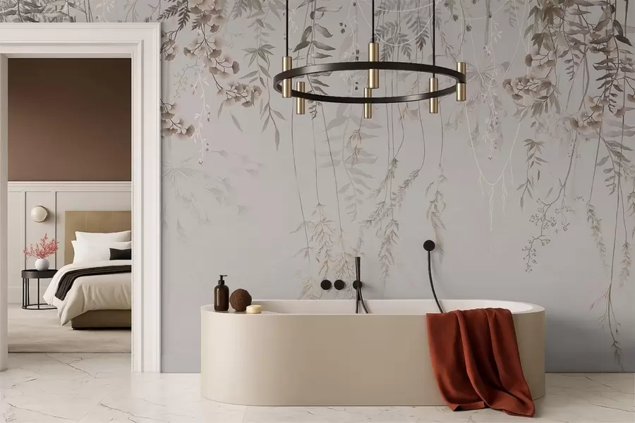 stenske poslikave Nežne viseče trave na svetlem ozadju w05320v2