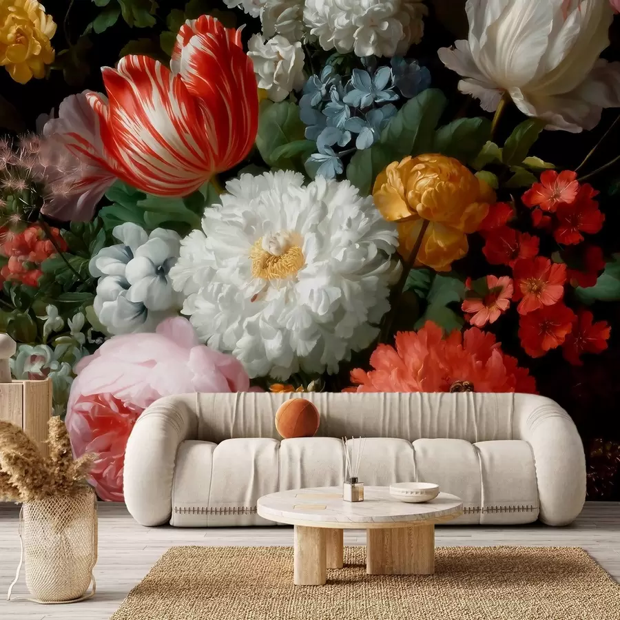 stenske poslikave Razkošna cvetlična kompozicija spomladanskega vrta w09676