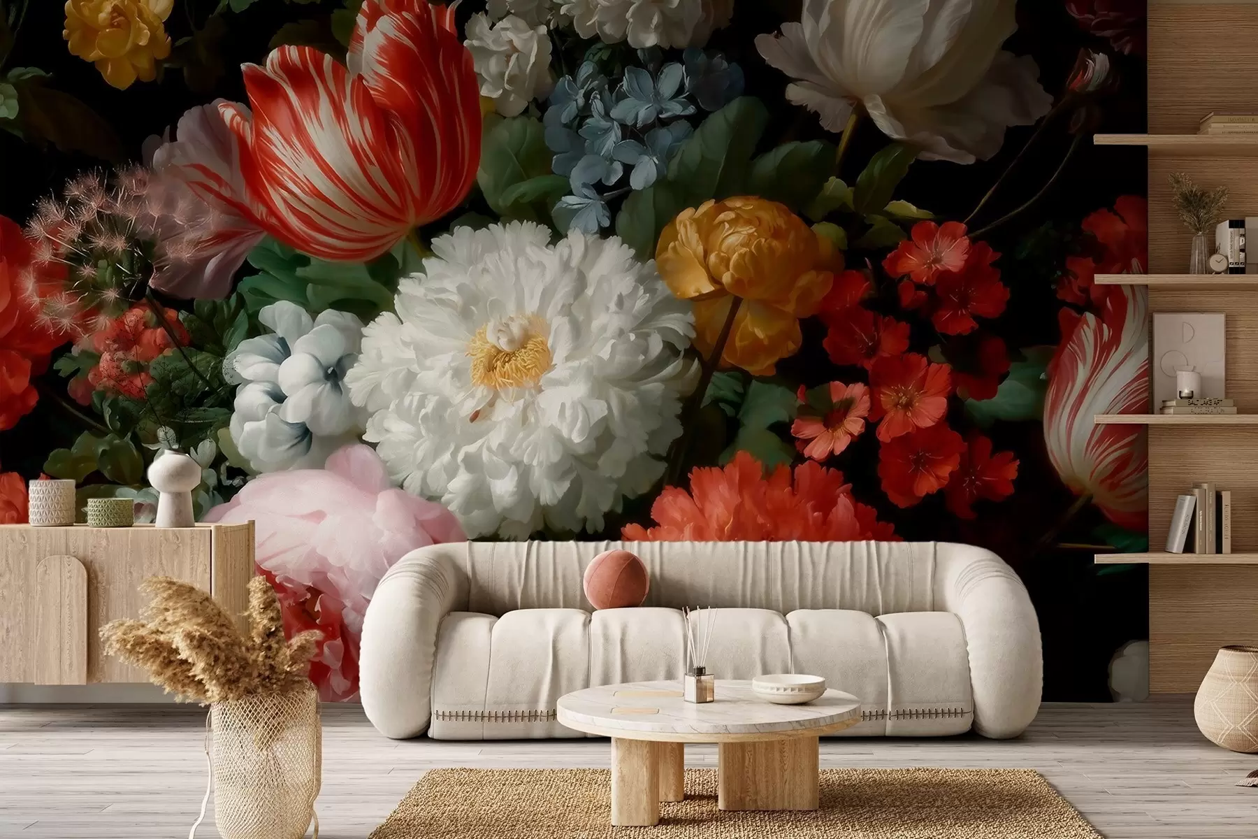 stenske poslikave Razkošna cvetlična kompozicija spomladanskega vrta w09676