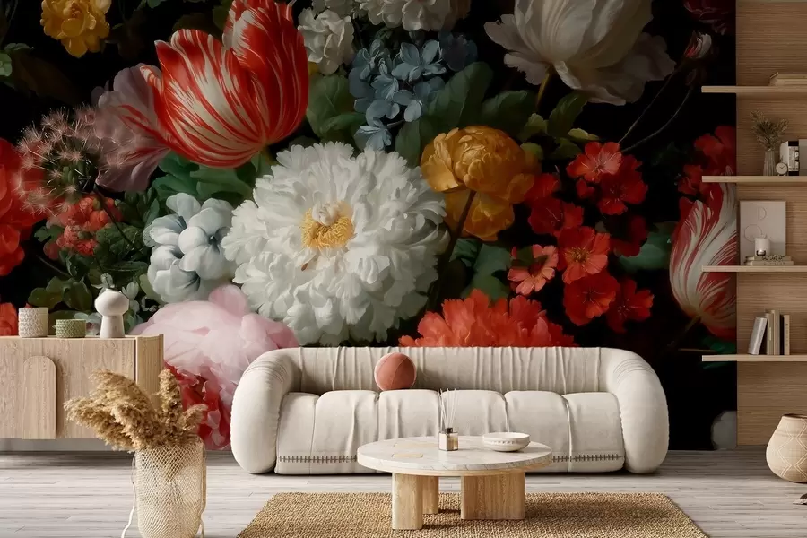 stenske poslikave Razkošna cvetlična kompozicija spomladanskega vrta w09676