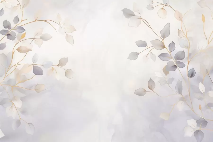 stenske poslikave Nežne listnate veje na mehkem, zamegljenem ozadju w05296