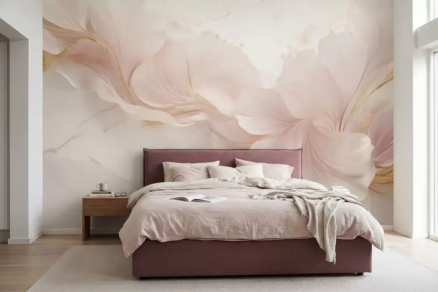 stenske poslikave Nežno rožnati cvetovi na svetlem ozadju w05357