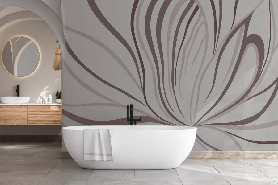 stenske poslikave Stilizirana cvetlica z mehkimi linijami v rožnato-bežnih odtenkih w05392v1