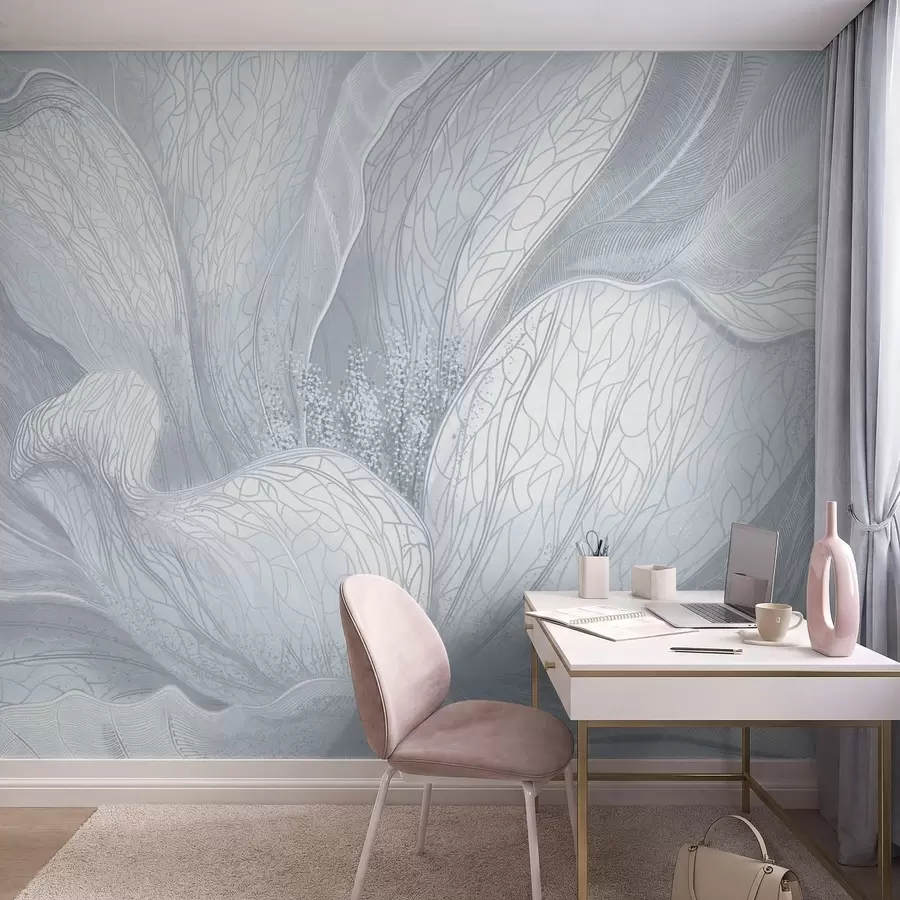 stenske poslikave Abstraktna cvetlica v hladnih modrih odtenkih w05119v2