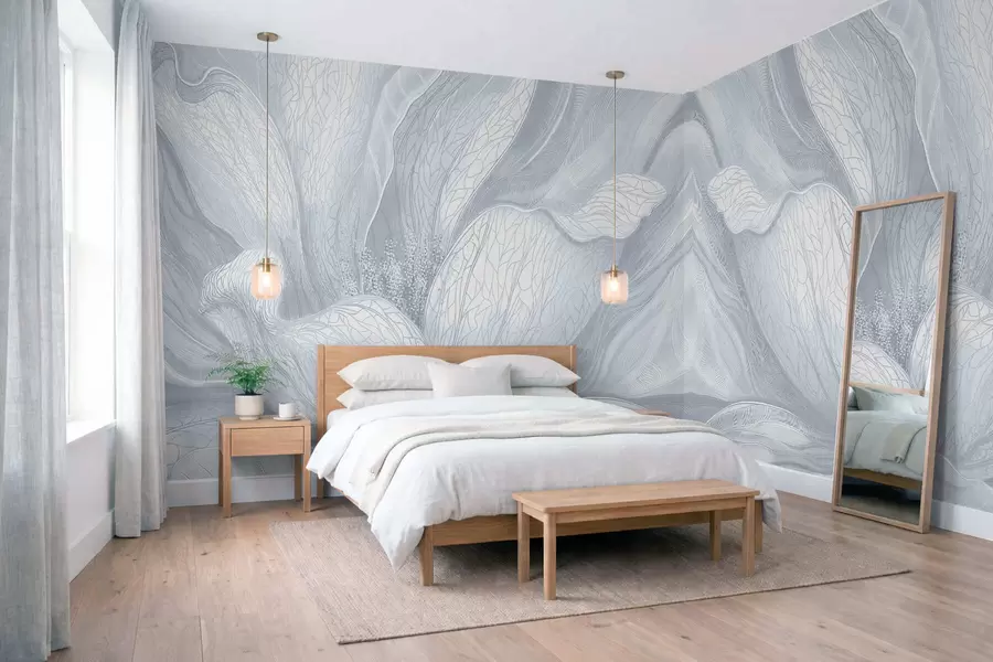 stenske poslikave Abstraktna cvetlica v hladnih modrih odtenkih w05119v2