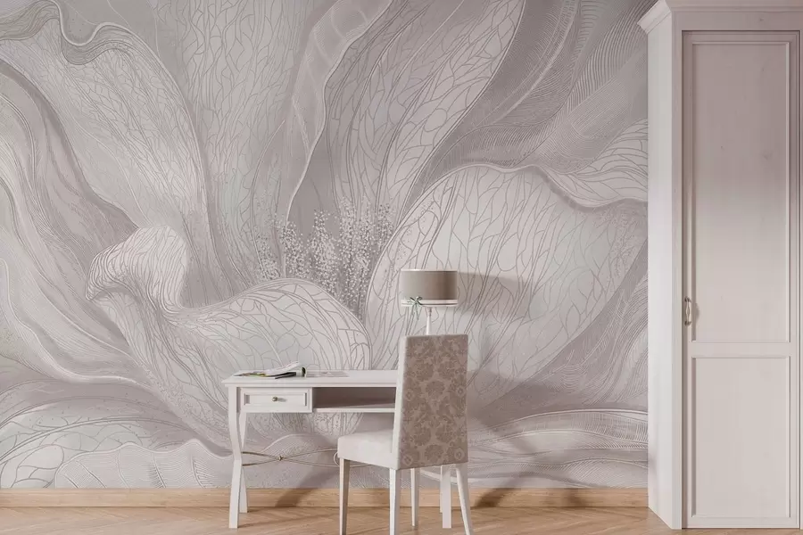 stenske poslikave Lahkotna abstraktna cvetlica z valovitimi linijami w05119v3