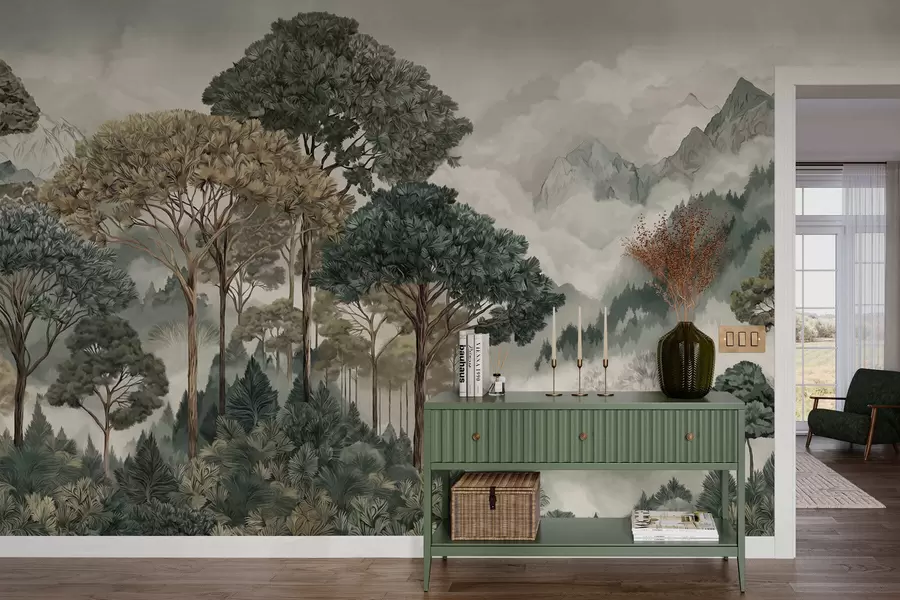 stenske poslikave Gorska pokrajina z gozdom v nežnih barvah w05410v1