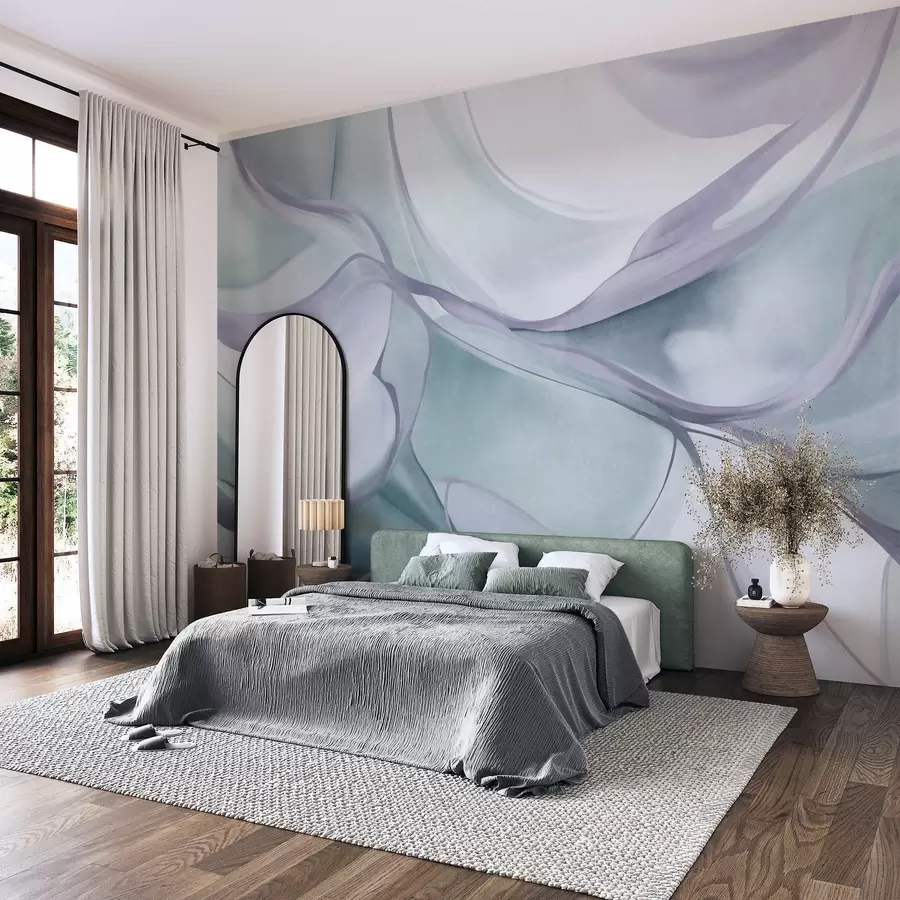 stenske poslikave Abstraktne, teksturirane, valovite oblike v odtenkih modre in sive barve z nežnimi črtami w09818v1
