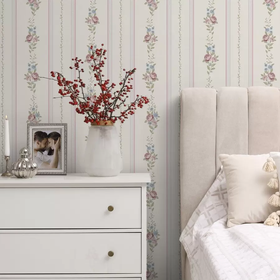 stenske poslikave Črtast cvetlični vzorec v nežnih barvah a01130