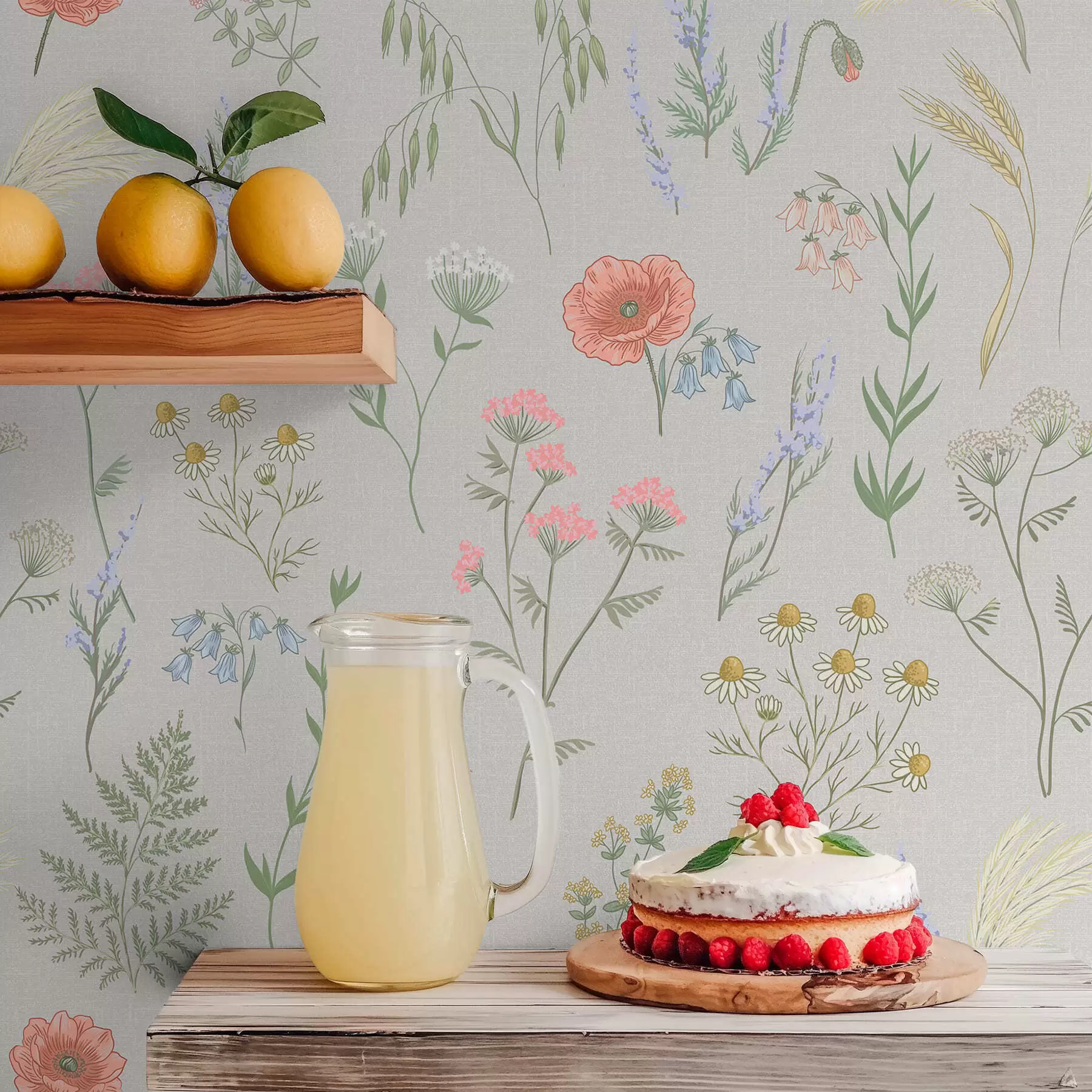 stenske poslikave Nežni vzorec poljskih cvetov na svetlem ozadju a01152