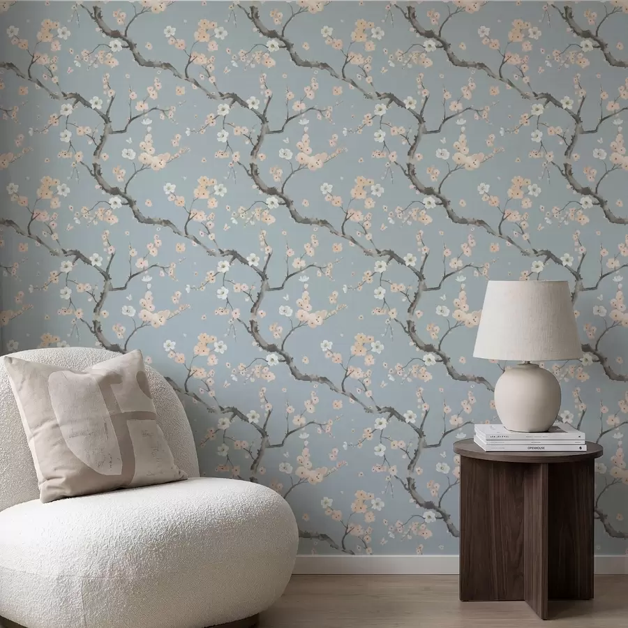 stenske poslikave Vejice s cvetovi na modrem ozadju a01155