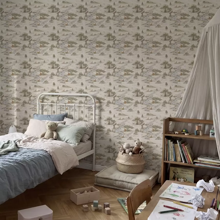 stenske poslikave Ilustracija narave z živalmi in reko a01157