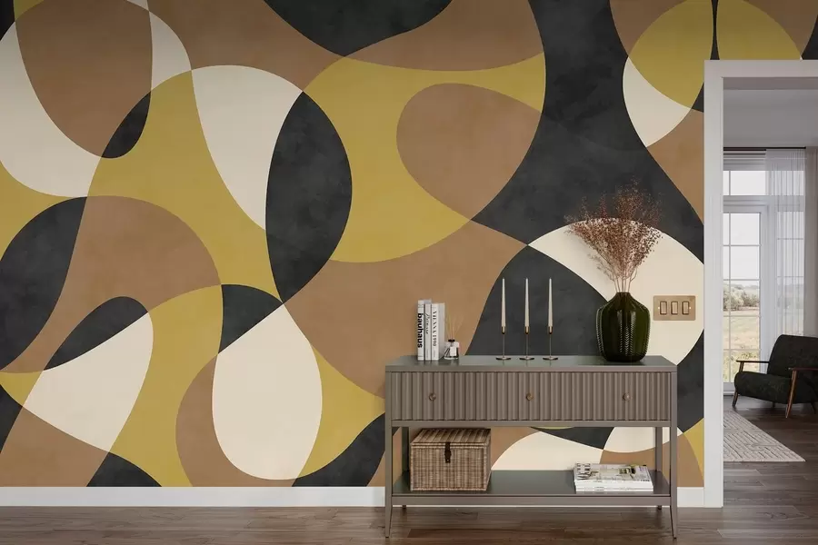 stenske poslikave Abstraktni vzorec z valovitimi oblikami in kontrastom w05149