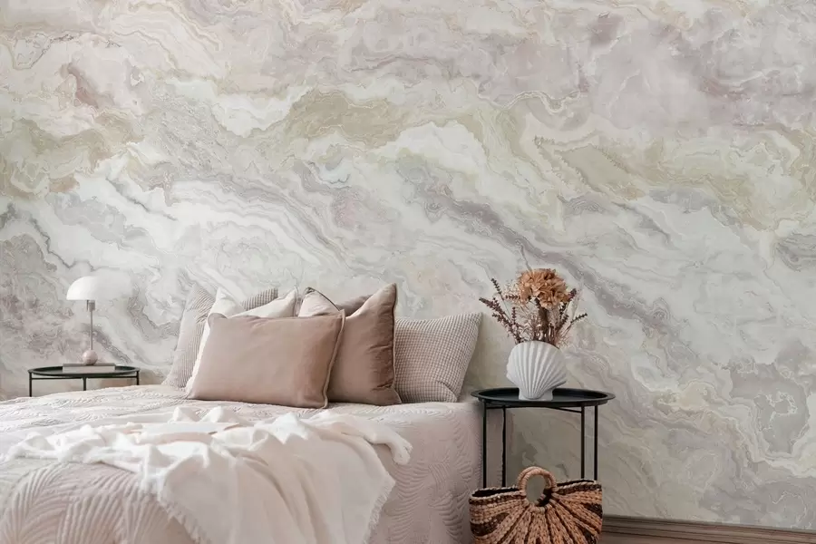 stenske poslikave Svetel oniks z bež in sivimi valovitimi sloji w05430