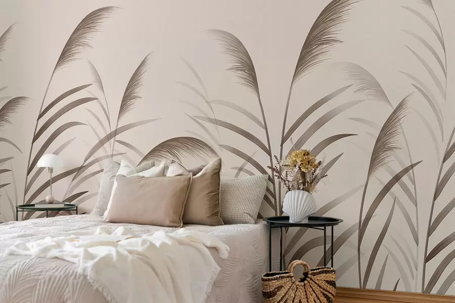 stenske poslikave Minimalistične silhuete iz trstja v bežnih odtenkih w05432