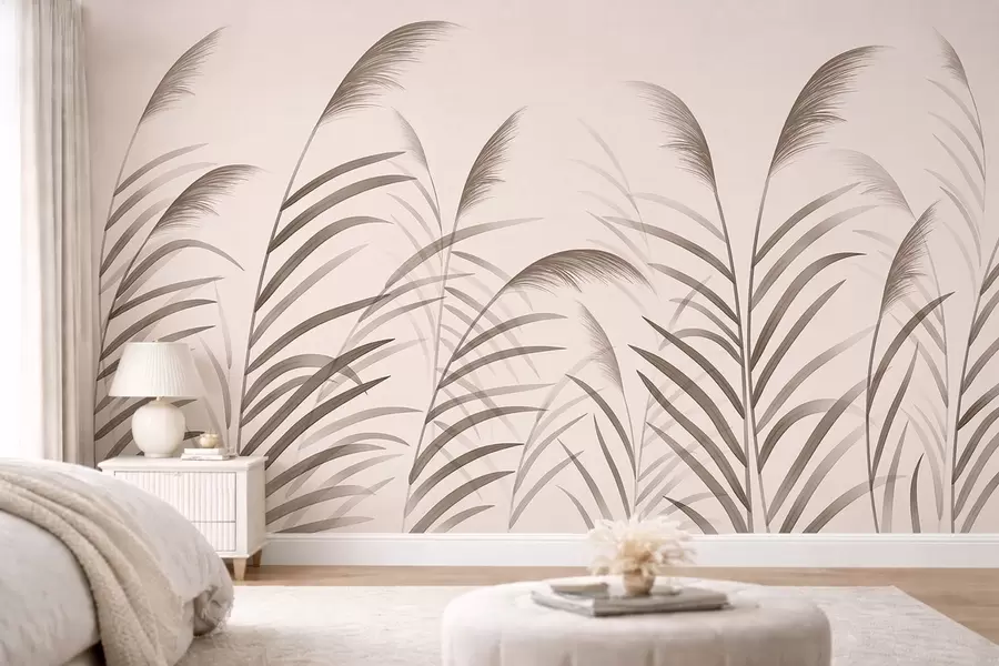 stenske poslikave Minimalistične silhuete iz trstja v bežnih odtenkih w05432