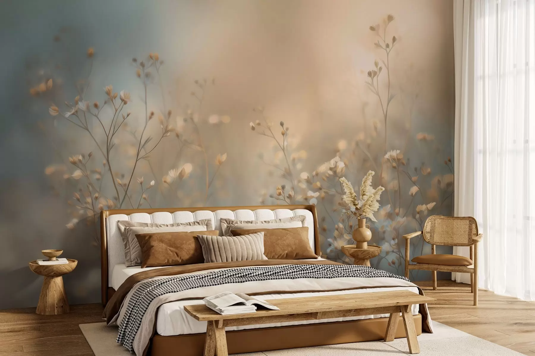 stenske poslikave poljske trave z drobnimi cvetovi na ozadju plitve globinske ostrine w05386