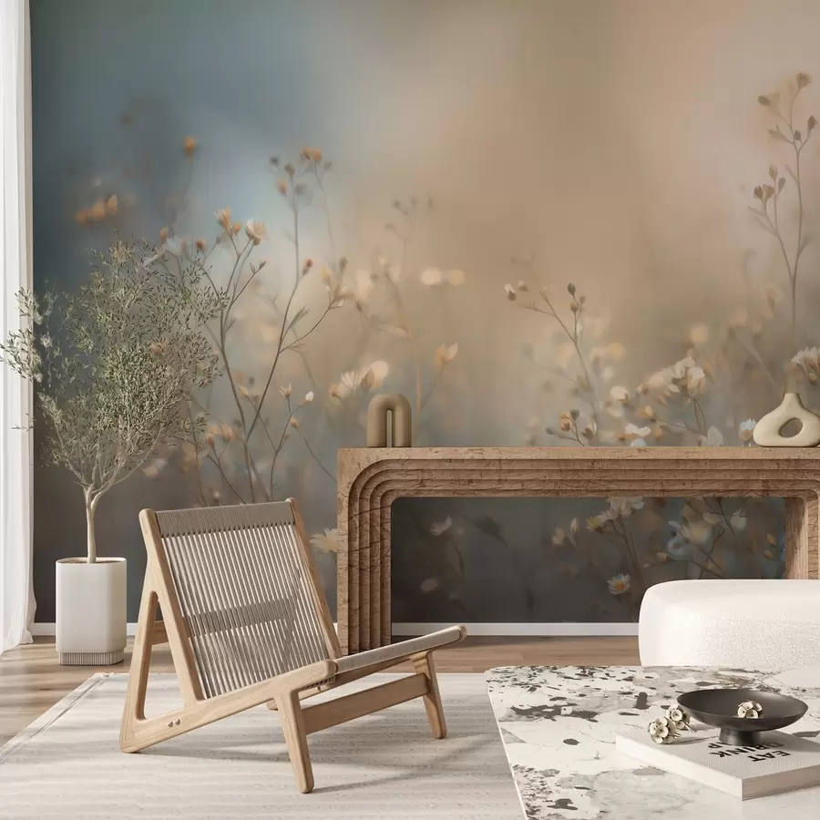 stenske poslikave poljske trave z drobnimi cvetovi na ozadju plitve globinske ostrine w05386