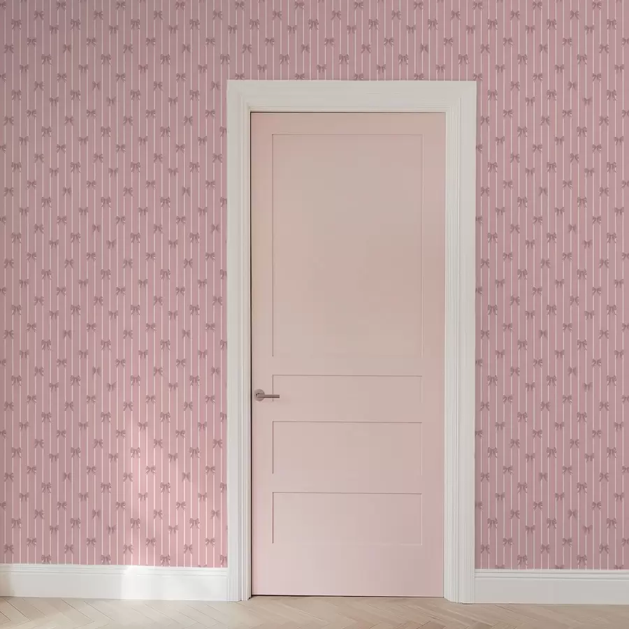 stenske poslikave Majhne roza pentlje na roza progastem ozadju a01076v1