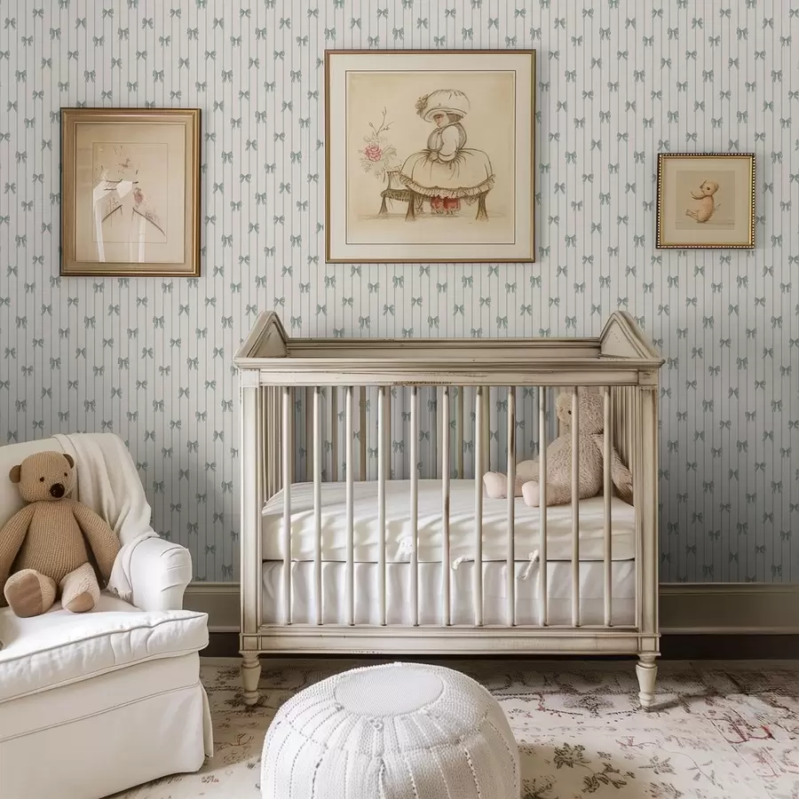 stenske poslikave Majhne zelene pentlje v črtastem vzorcu na bežem ozadju a01076v2