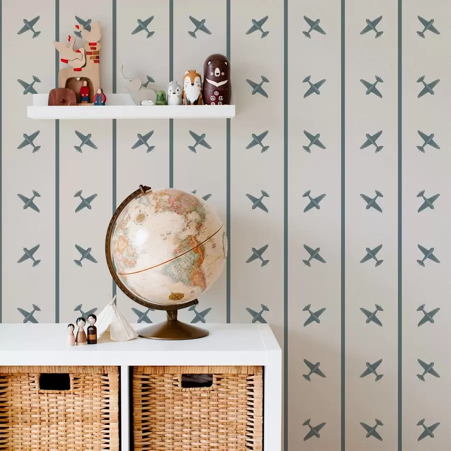 stenske poslikave Letala v črtastem vzorcu z modrimi poudarki a01169