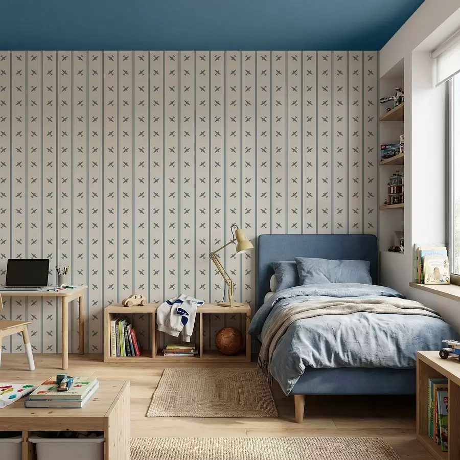 stenske poslikave Letala v črtastem vzorcu z modrimi črtami a01170