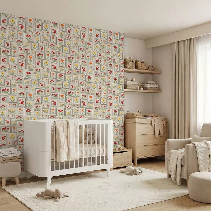 stenske poslikave Okvirjene cvetlične ilustracije v toplih barvah a01173