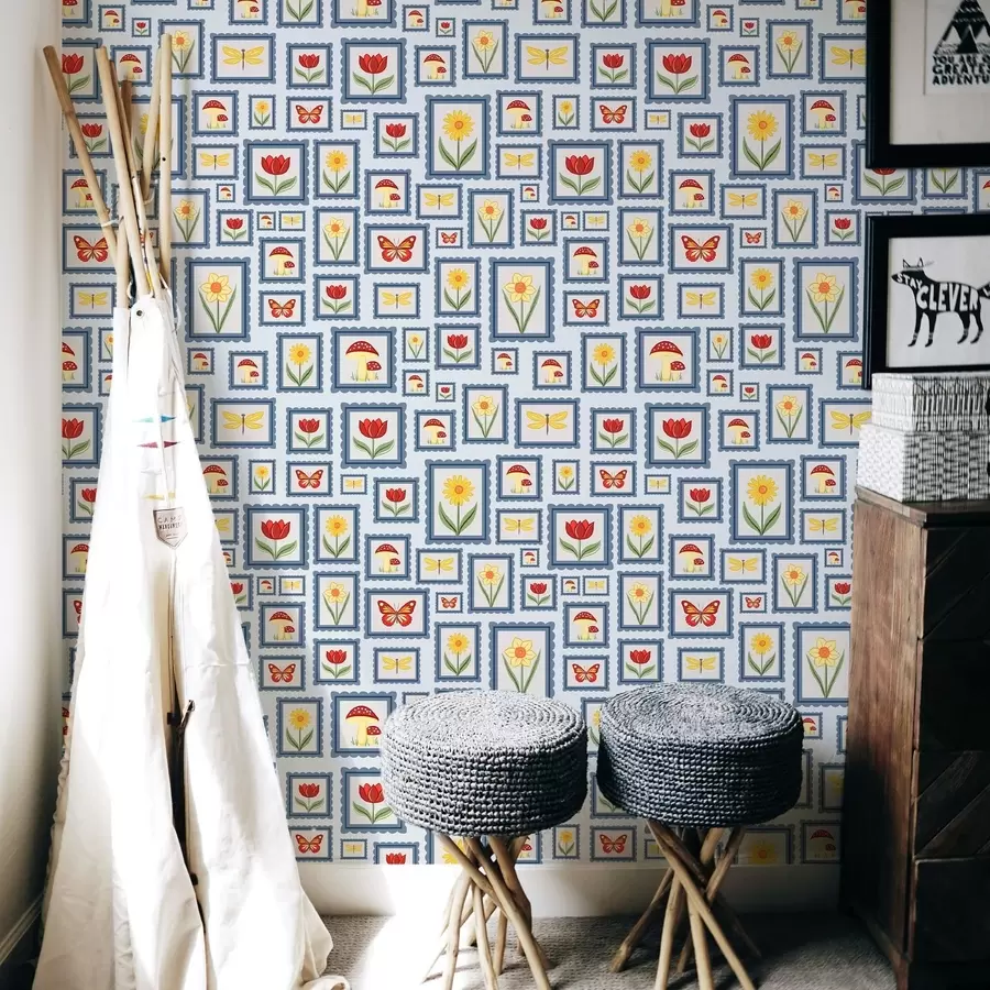 stenske poslikave Okvirjene ilustracije na modrem ozadju a01176