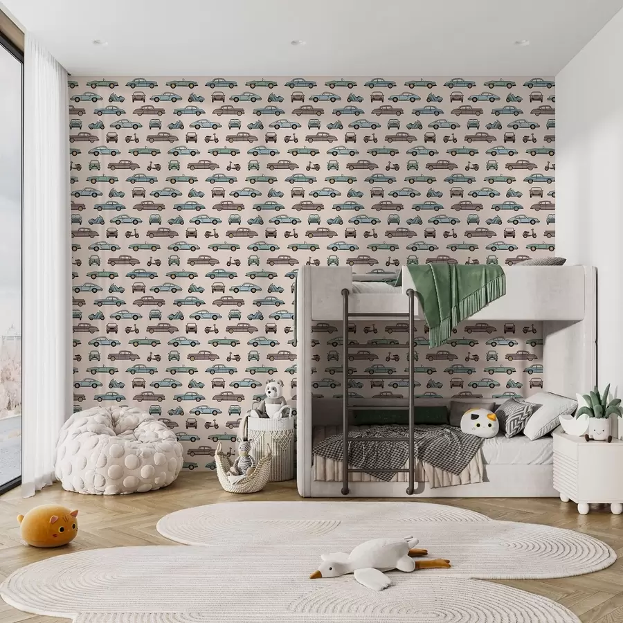 stenske poslikave Retro avtomobili in skuterji na bežnem ozadju a01178v1