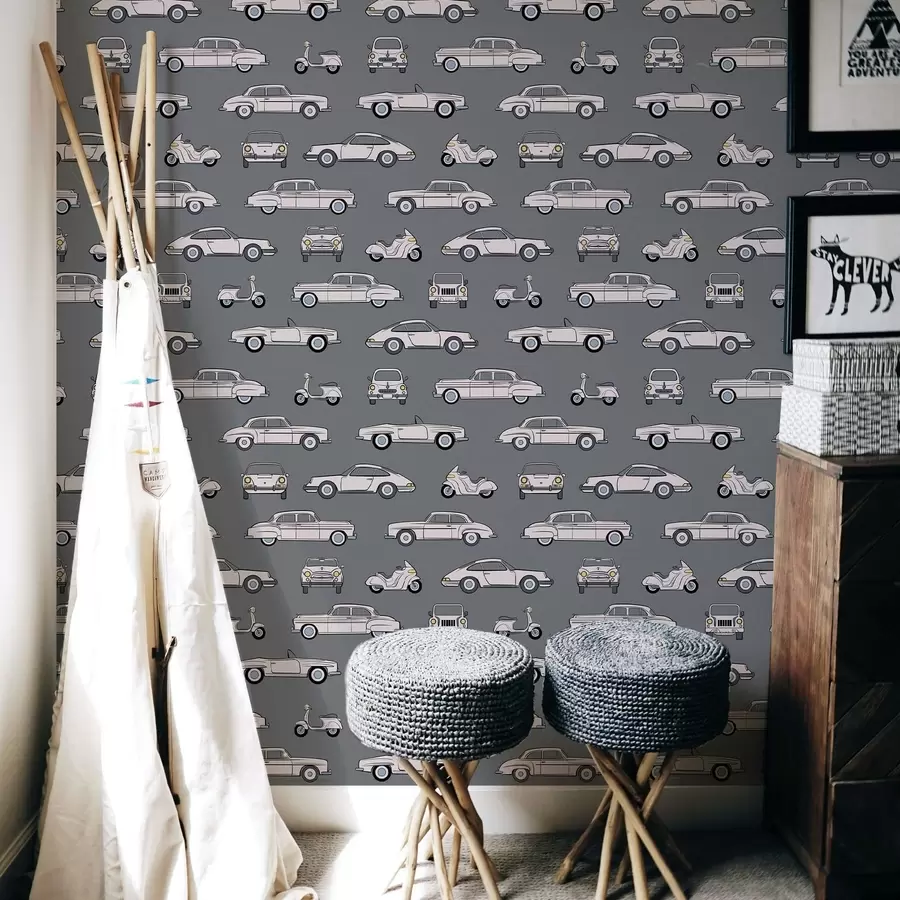 stenske poslikave Retro avtomobili in skuterji na temnem ozadju a01178v3