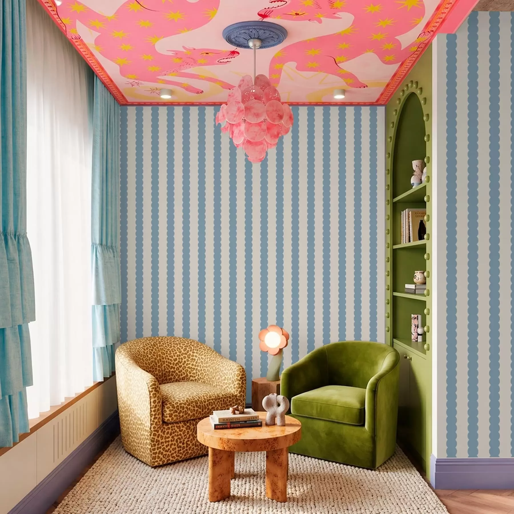 stenske poslikave Modre valovite črte v minimalističnem slogu a01182