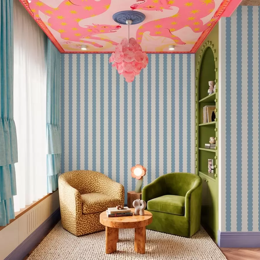 stenske poslikave Modre valovite črte v minimalističnem slogu a01182