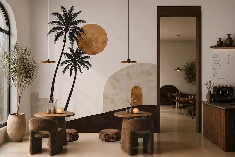 stenske poslikave Palme in lok pod toplim soncem w05547