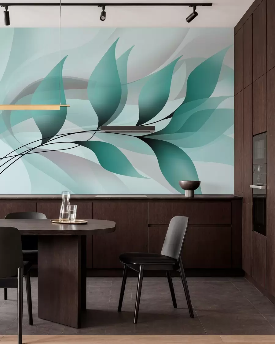 stenske poslikave elegantna veja s turkiznimi listi  w05660v1
