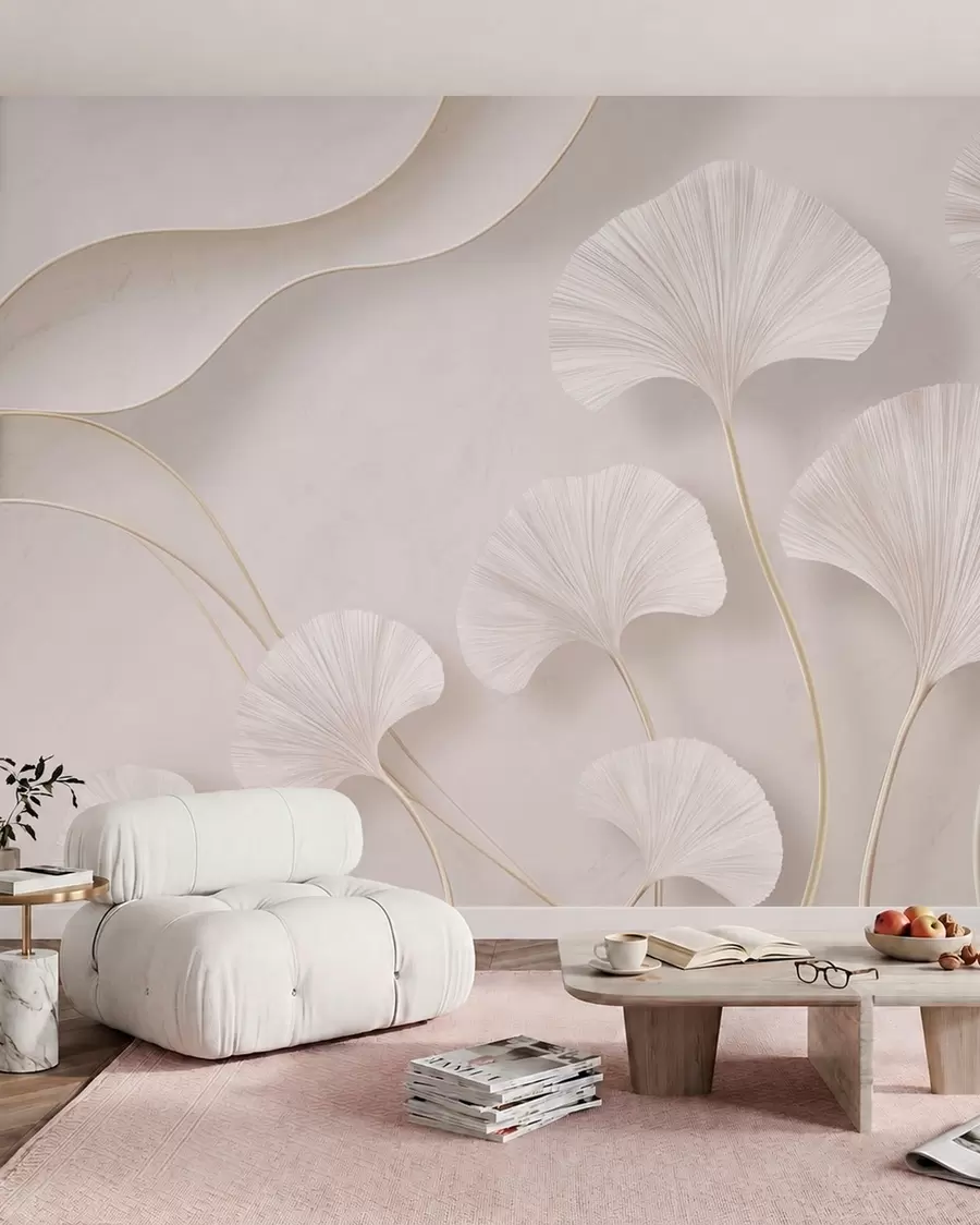 stenske poslikave Svetli listi ginkga na nežnem marmornem ozadju w05734v1