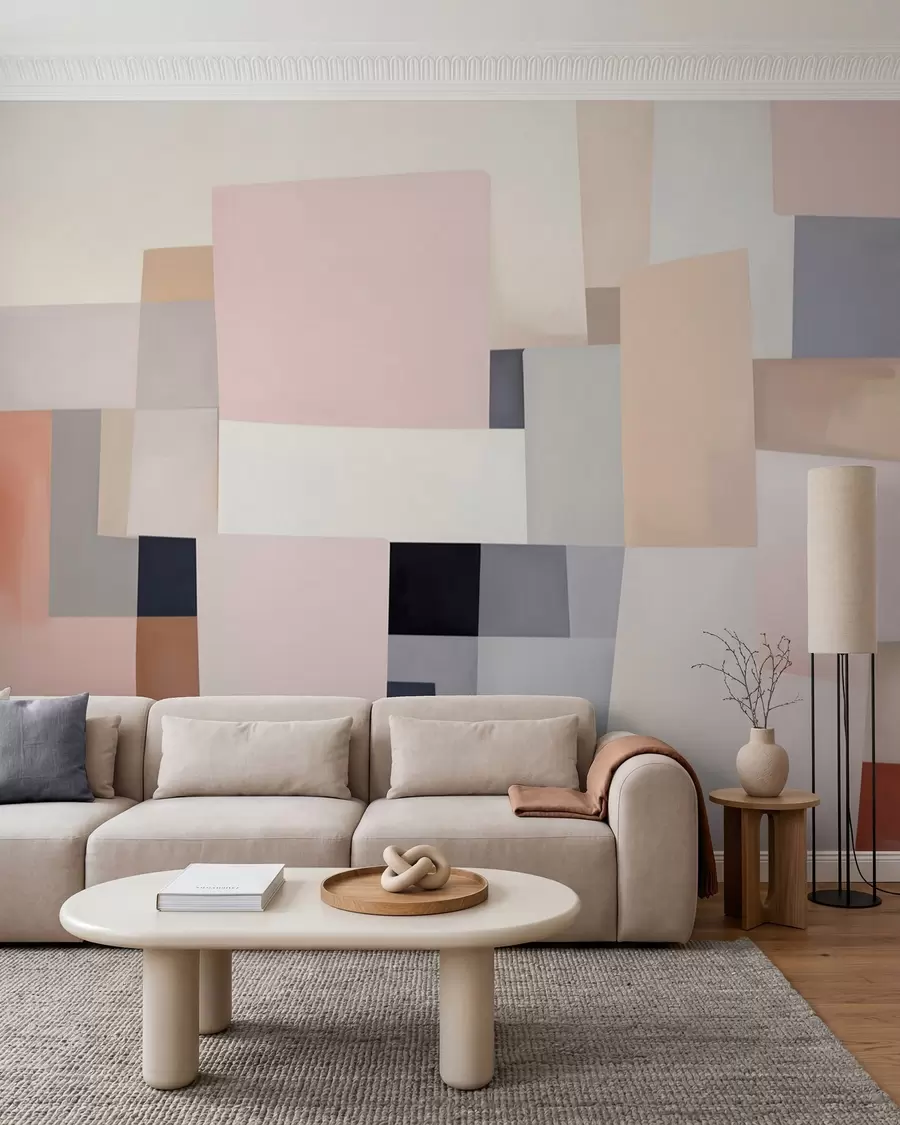 stenske poslikave Geometrična abstrakcija z imitacijo zamegljenosti in teksture w05785