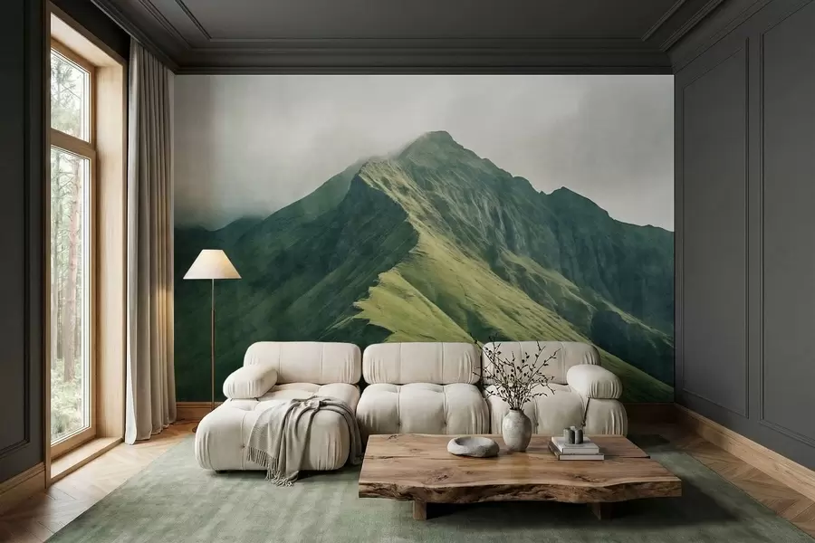 stenske poslikave Gorski malahit z zelenimi pobočji in vrhom, ovitim v nežno meglico w05820