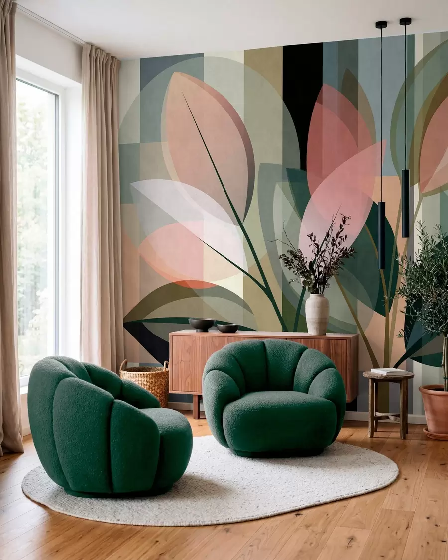 stenske poslikave Elegantna abstraktna umetnina z motivom rastlin w05871