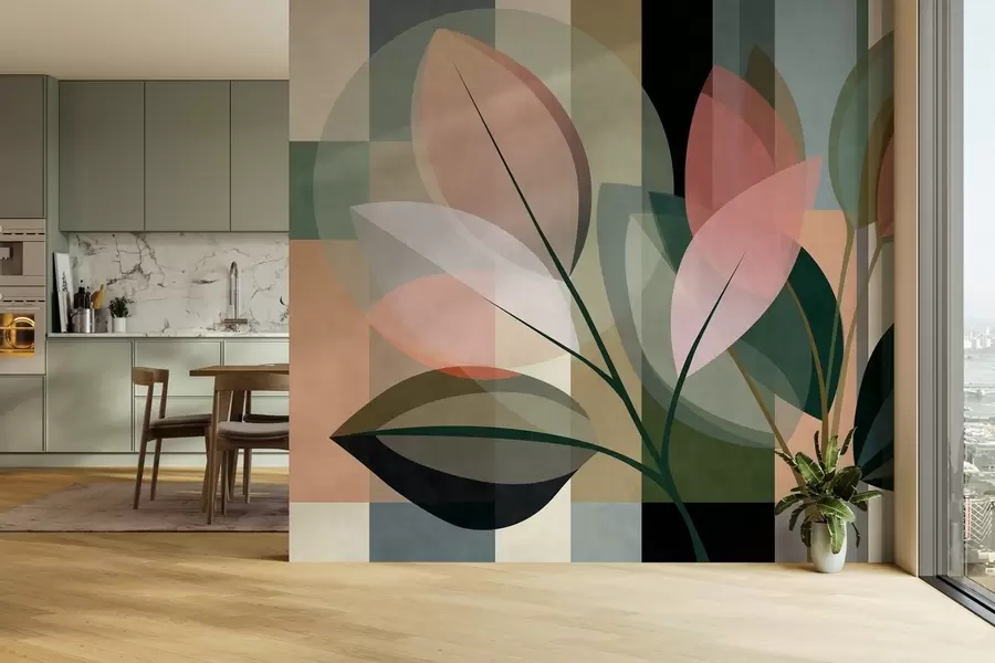 stenske poslikave Elegantna abstraktna umetnina z motivom rastlin w05871