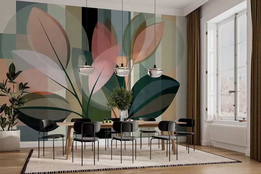 stenske poslikave Elegantna abstraktna umetnina z motivom rastlin w05871