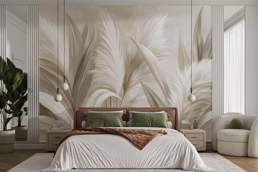 stenske poslikave Bleda okrasna listja in pernati cvetovi w05863