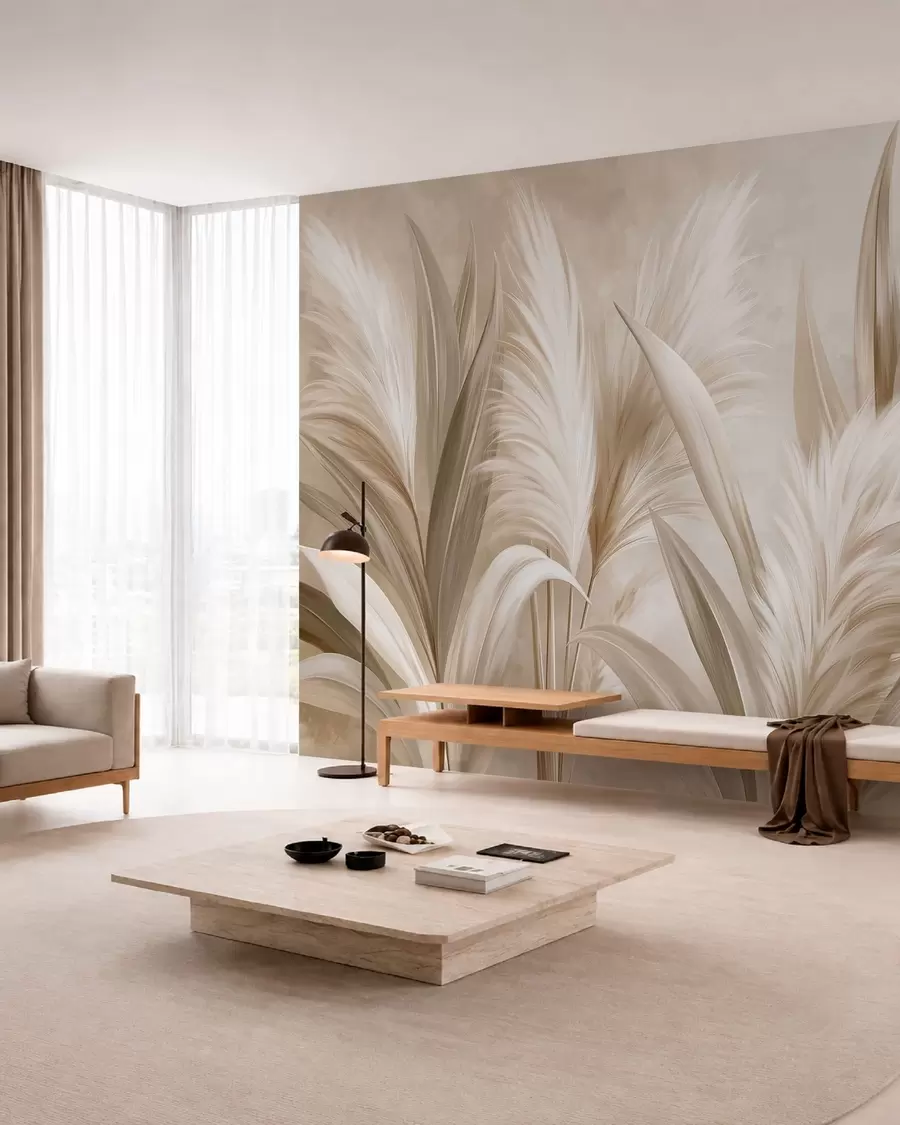 stenske poslikave Bleda okrasna listja in pernati cvetovi w05863