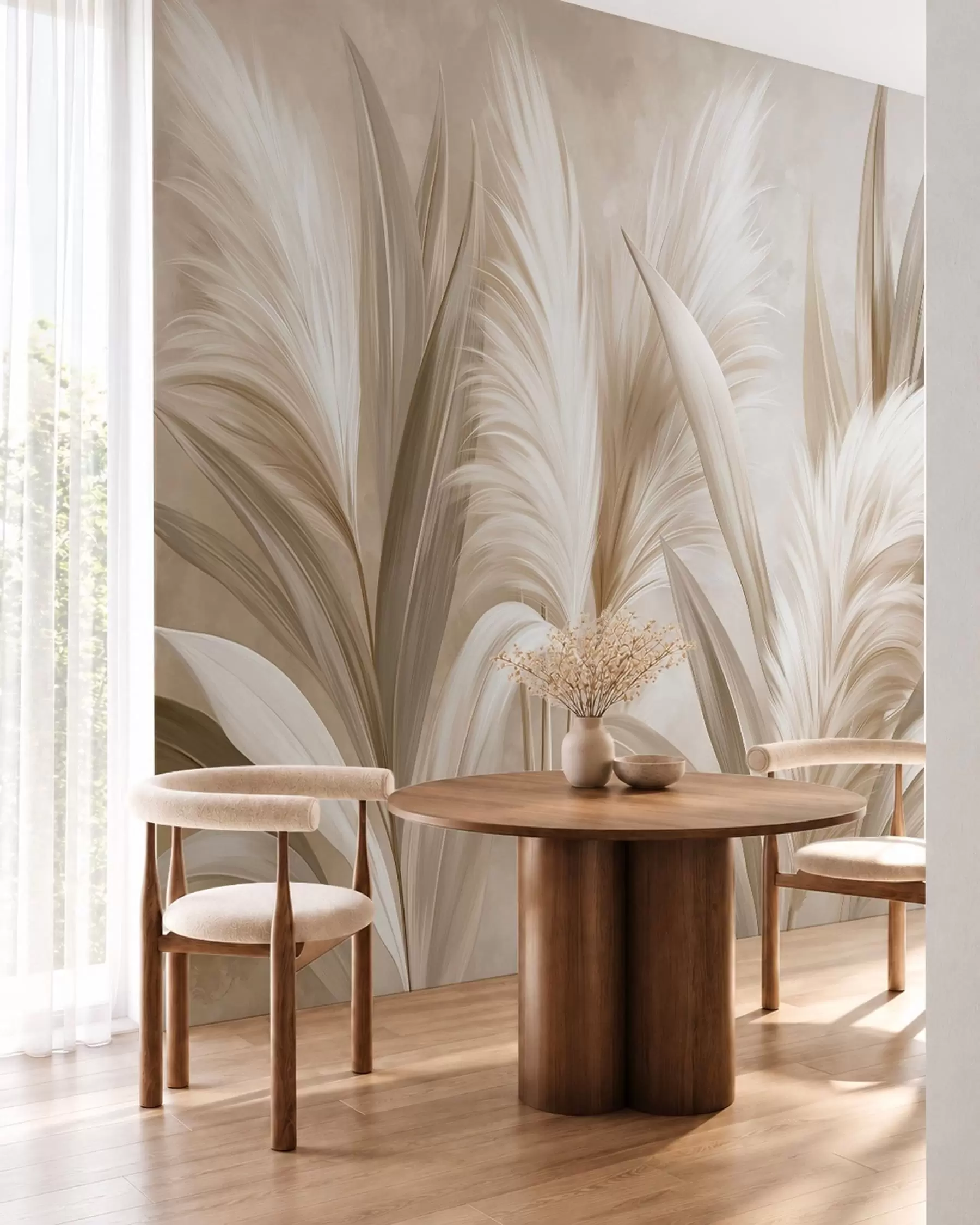 stenske poslikave Bleda okrasna listja in pernati cvetovi w05863