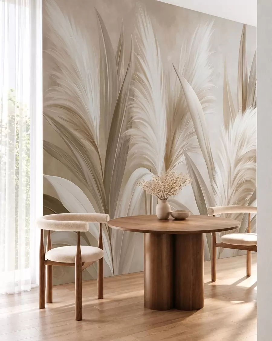stenske poslikave Bleda okrasna listja in pernati cvetovi w05863