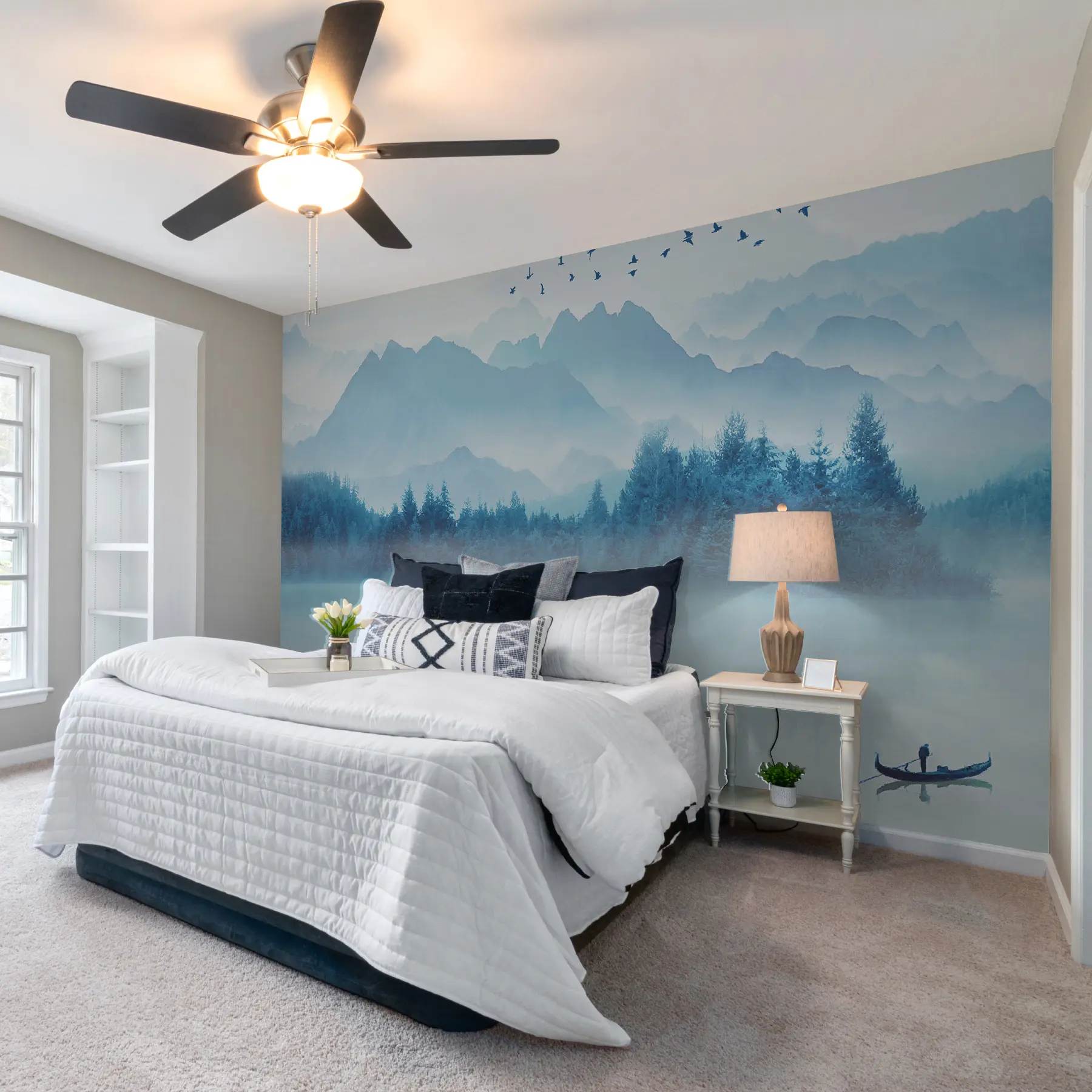 stenske poslikave Gore, čoln na meglenem jezeru u32395