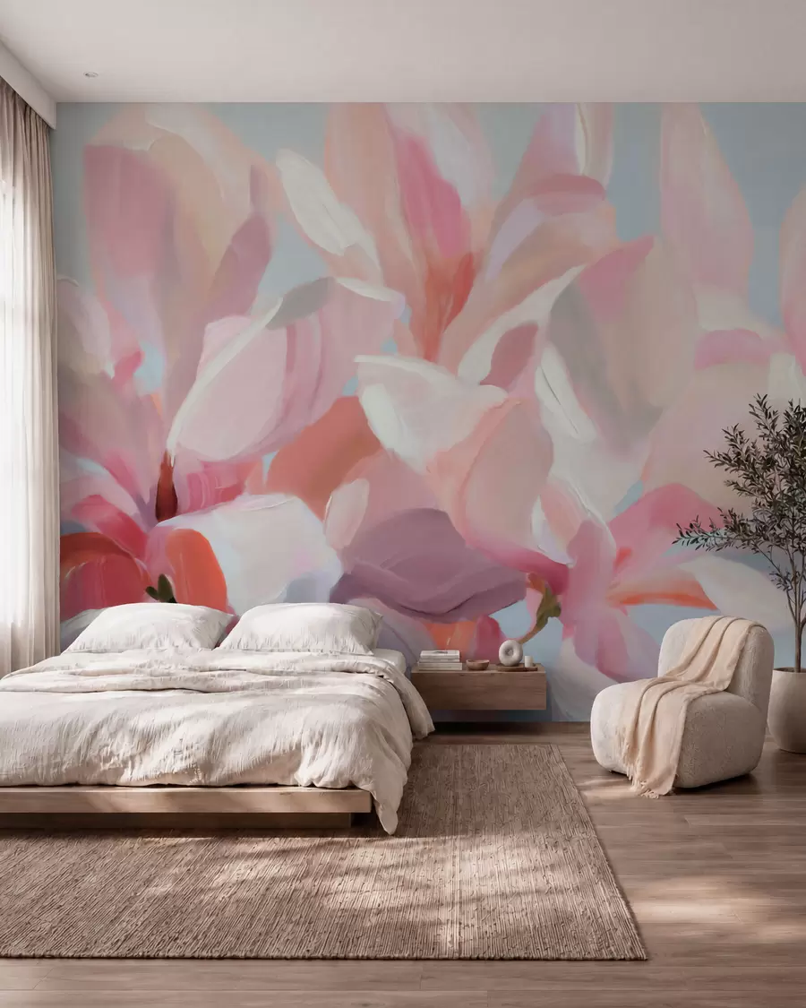 stenske poslikave Magnolija v pudrasto rožnati w10043