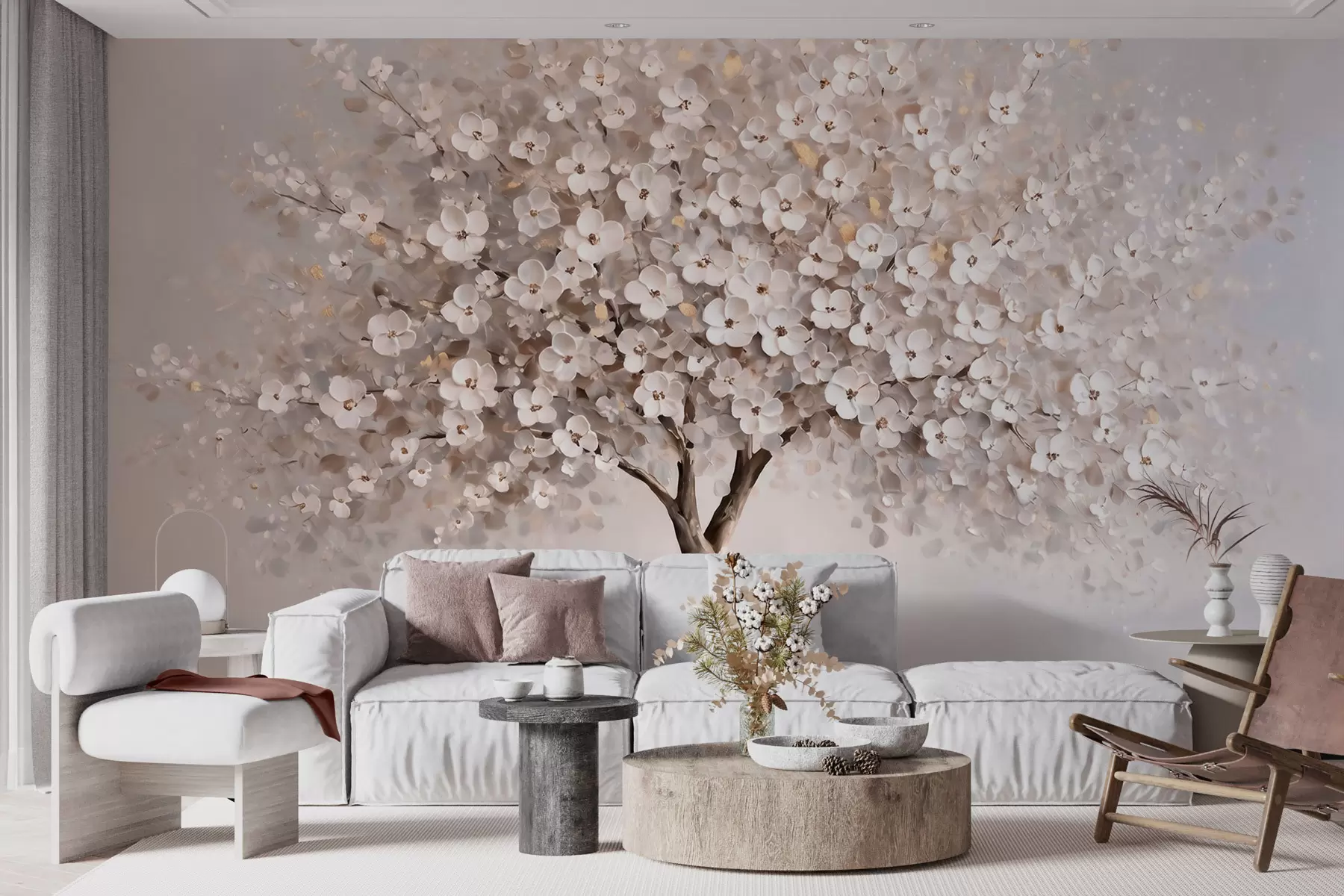 stenske poslikave Zračno pastelno drevo v slogu oljnega slikarstva z izrazitimi potezami čopiča w10050
