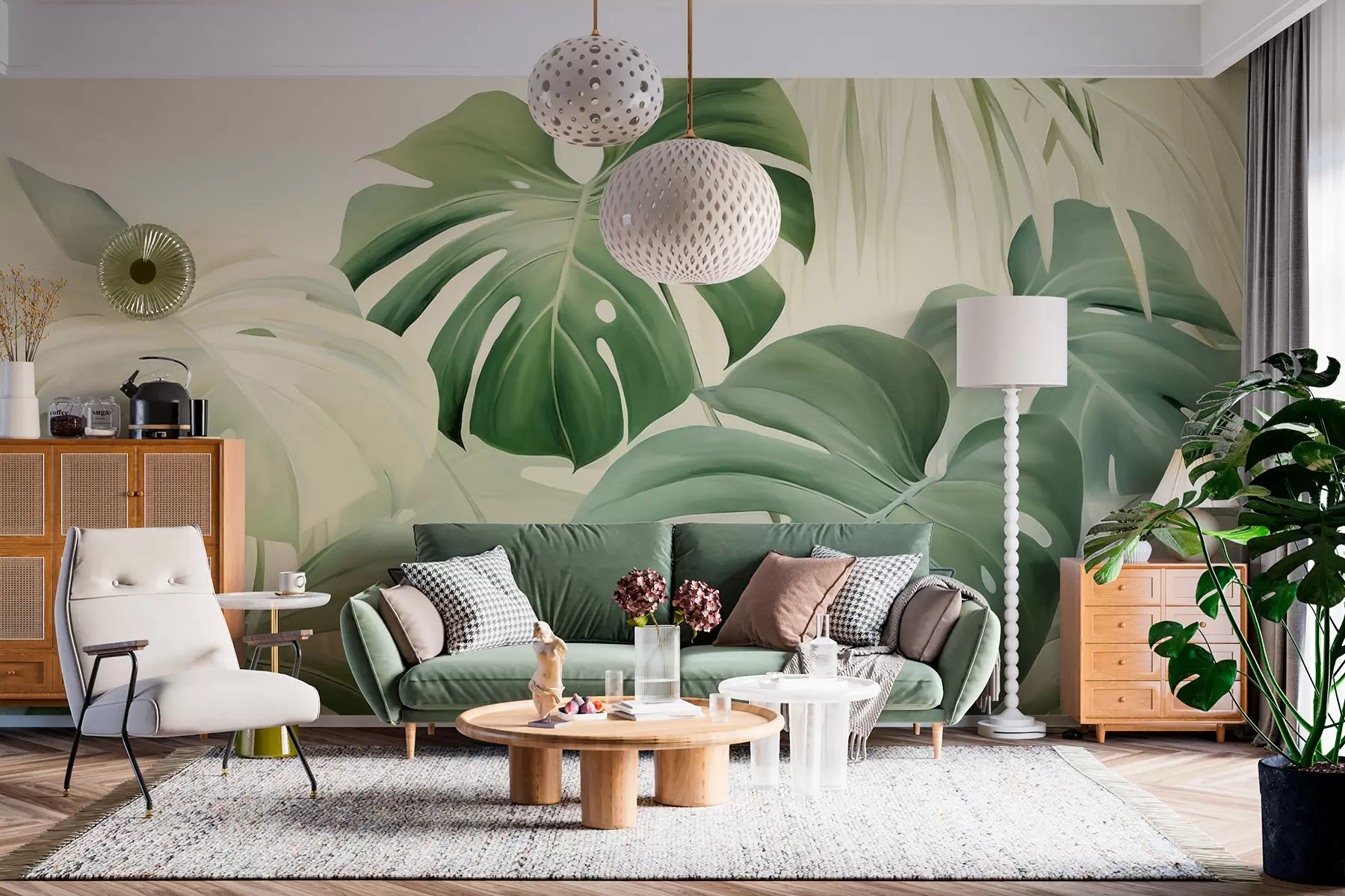 stenske poslikave Monstera, palmovi listi w05909