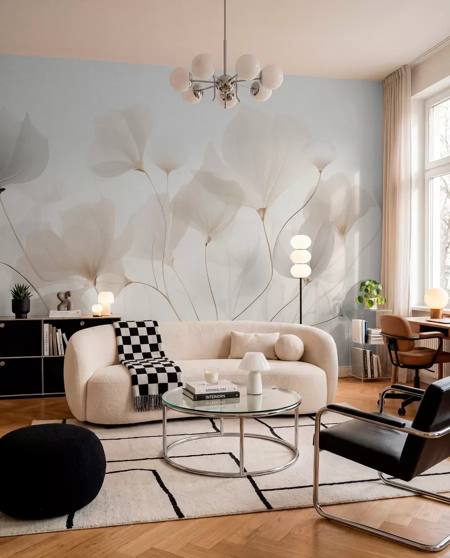 stenske poslikave Cvetni listi v barvi vanilje w05293