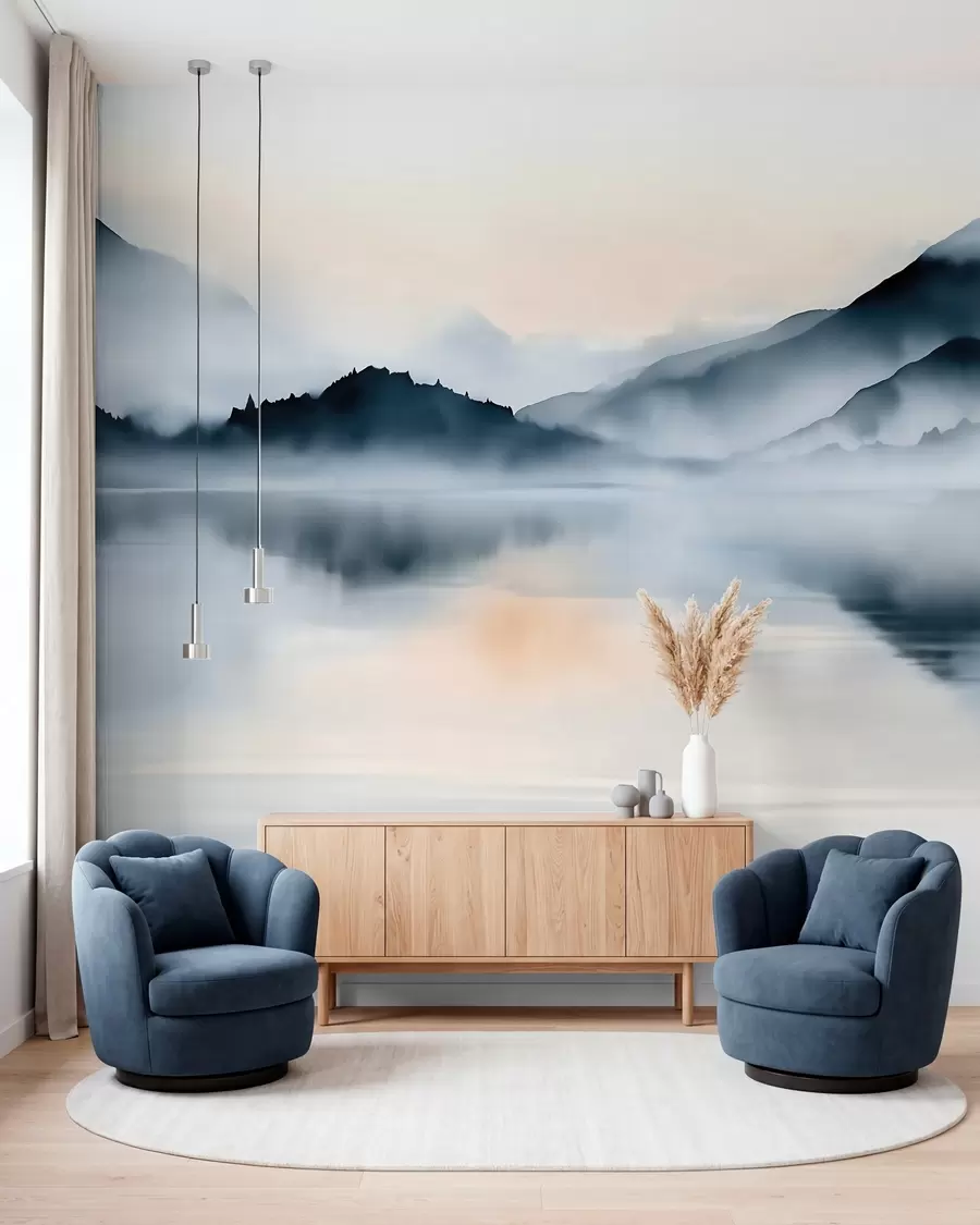 stenske poslikave Jezero v akvarelu w10078